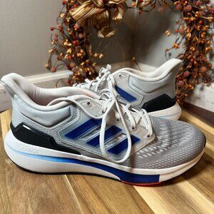 Adidas Mens EQ21 Running Shoes Sz 9 in Halo Silver Royal Blue / Orange GY2195
